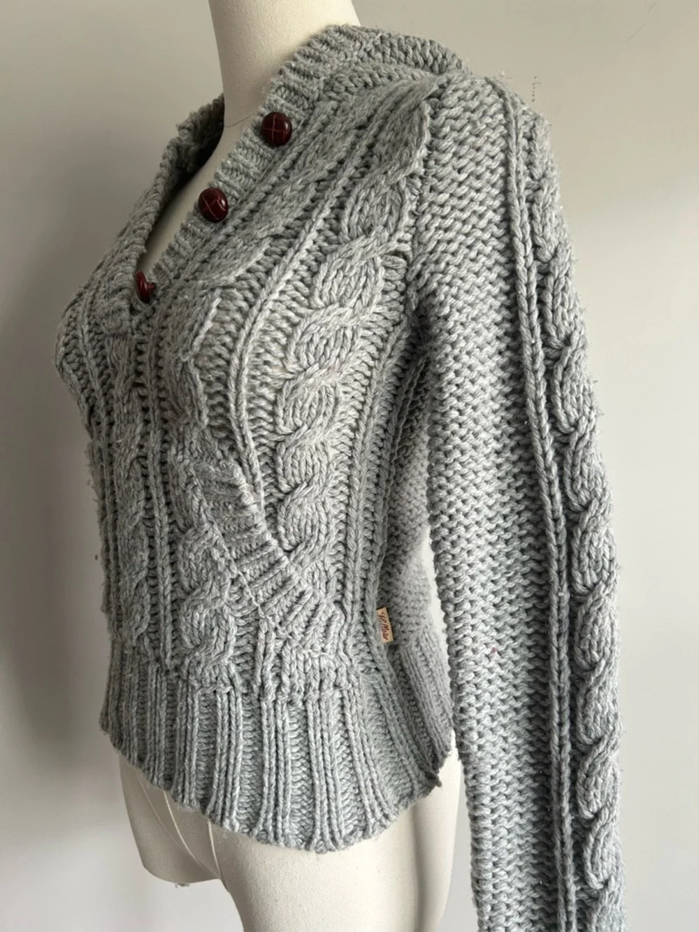 Hollister Vintage Y2k Grey Cable Knit Sweater Hoodie XS